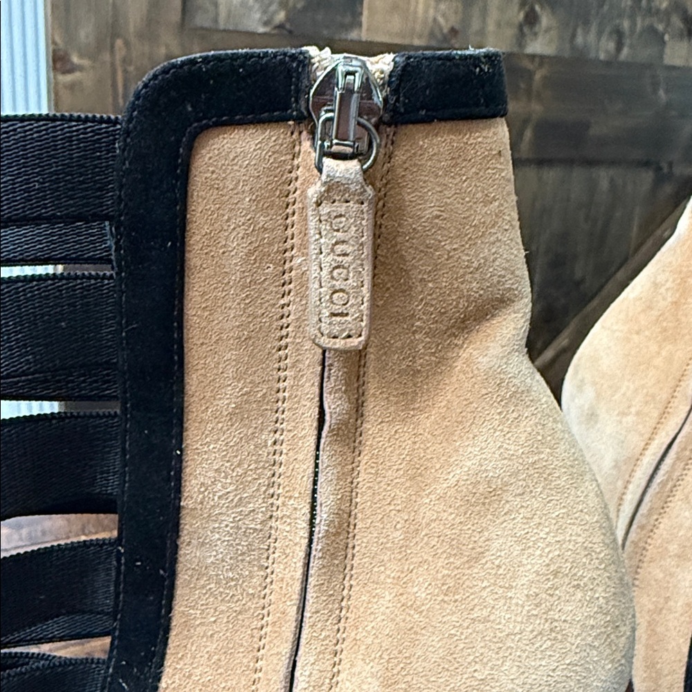 GUCCI Olimpia Ladder Strap Peep Toe Booties - Picture 6 of 16
